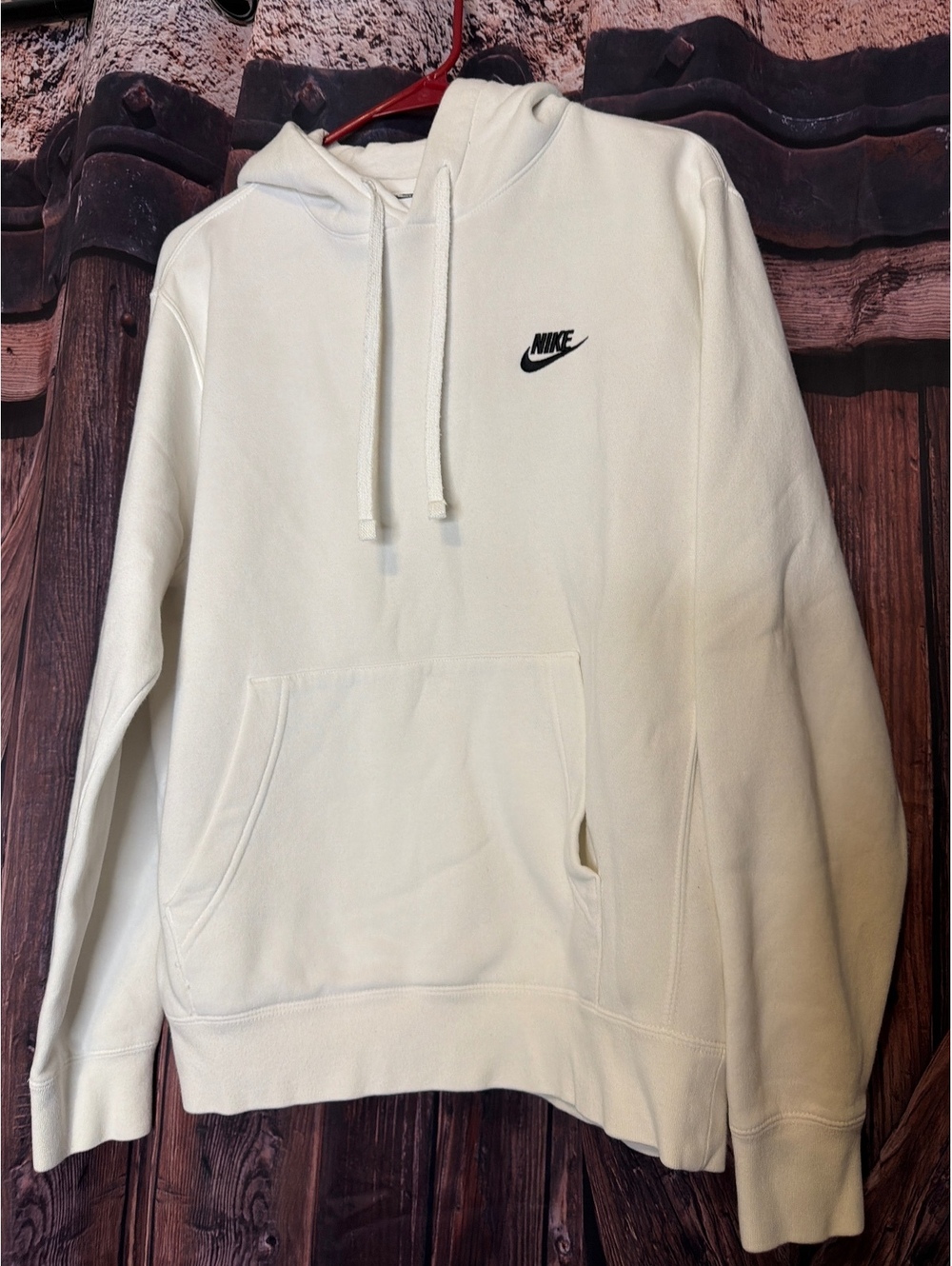 Nike White Pullover Hoodie with Front Pocket and Drawstring Hood, Size Small
